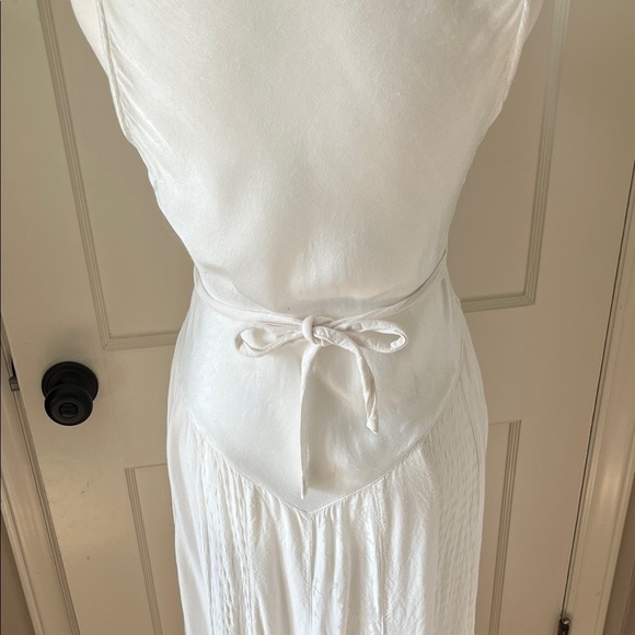 Vintage 90s Y2K White Embroidered Boho drop waist Midi Dress Free Size romantic - Picture 7 of 14